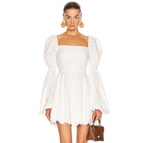Revolve CAROLINE CONSTAS Wren Dress White Eyelet Lace Bridal Wedding Medium - Picture 1 of 16